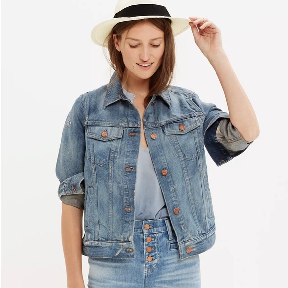 Madewell The Jean Jacket distressed in Ellery Wash size large